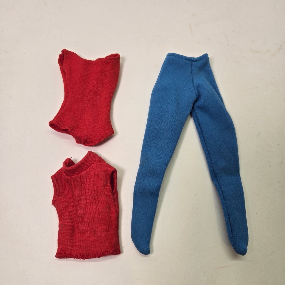 3pc Set Barbie Ski Pants Turquoise Blue Stretch & 2 Red Tops Mattel #948 1960s